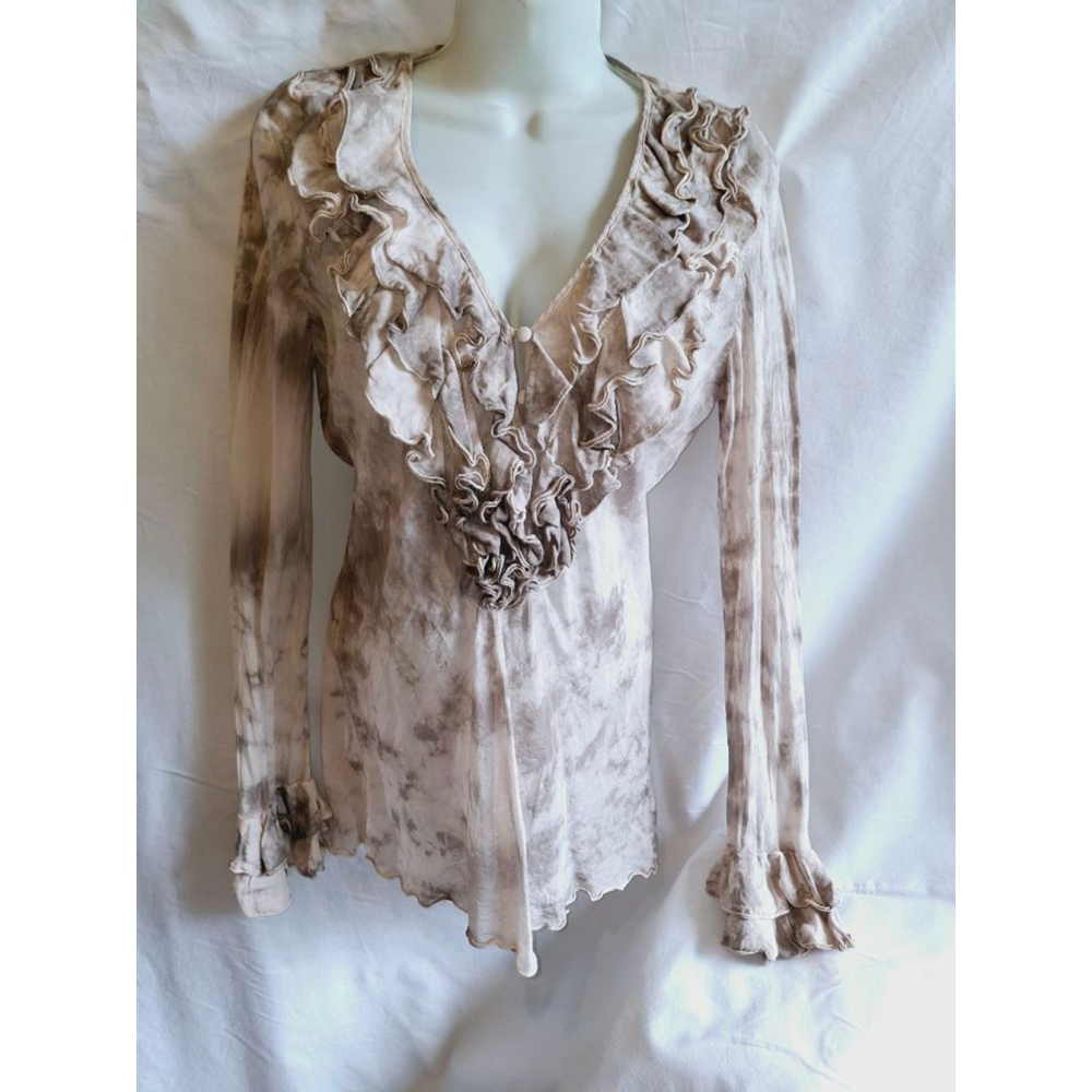 Boston Proper Taupe Ruffle V-Neck Blouse